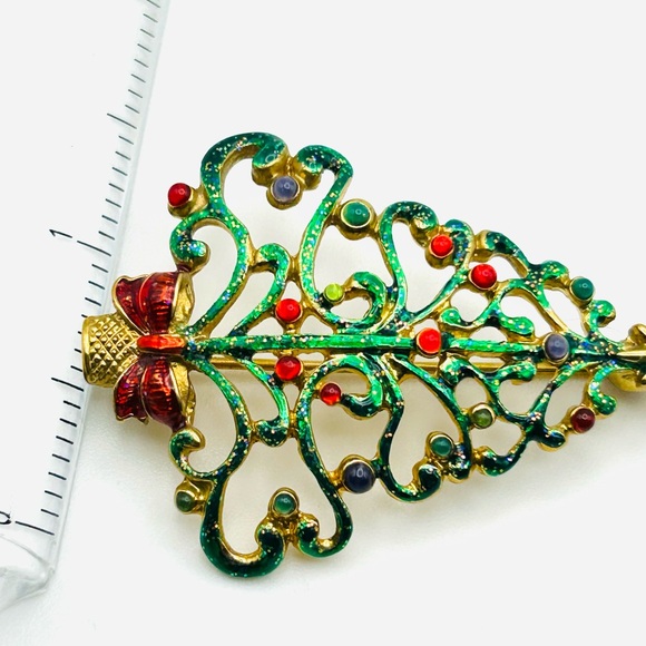 Signed Christopher Radko Gold Tone Christmas Tree Holiday Brooch Pin - Picture 5 of 5